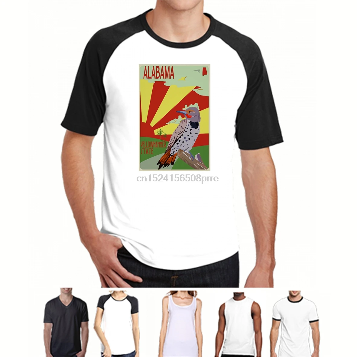 Принт-hombres-Camiseta-de-algod-n-o-cuello-Alabama-Yellowhammer-estado-cartel-de-manga-corta-Camiseta | Мужская одежда