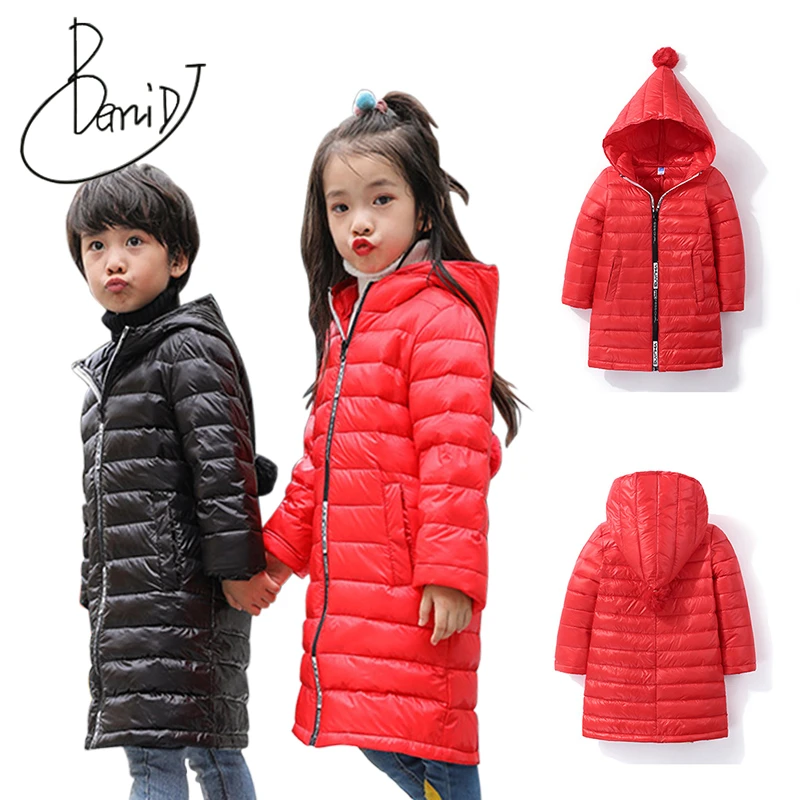 

2018 Jackets For Girls Boys Coats Solid Winter Warm Girls Down Jacket Children Clothing Cotton Hooded Kids waterproof Outerwear