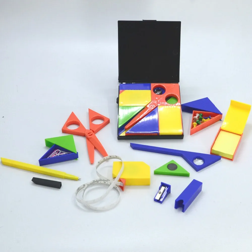 Многофункциональный Набор детских канцелярских принадлежностей, обучающая игрушка для креативного обучения, толкатель, ножницы, блокнот, ручка, лупа в одной коробке