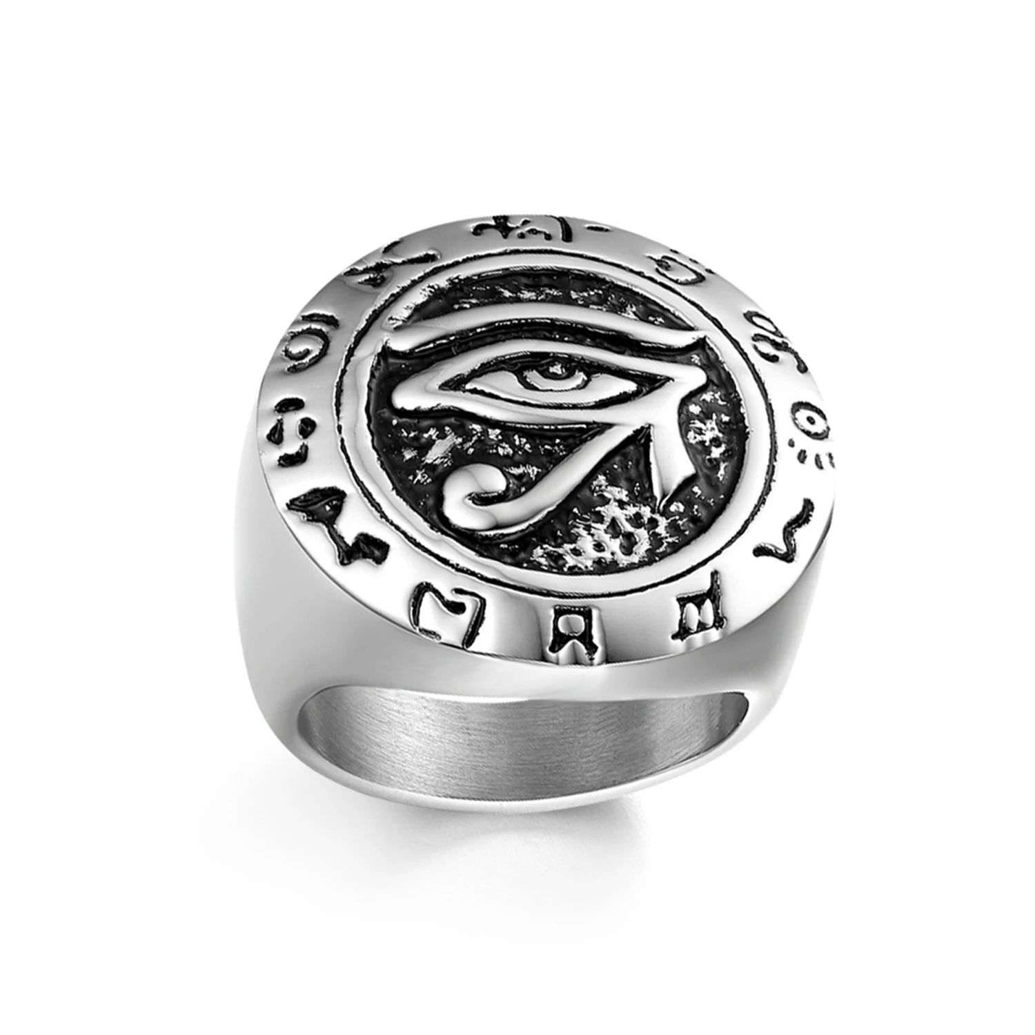 

New Trendy & Classical Stainless Steel Ring For Men Vintage Egyptian Horus Eye Amulet Male Ring Color Silver Cool ring For Man