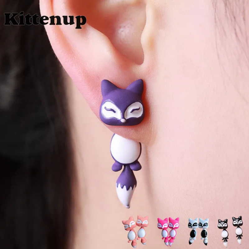 Kittenup Новая мода желтый фиолетовый черный животных милые серьги гвоздики в виде