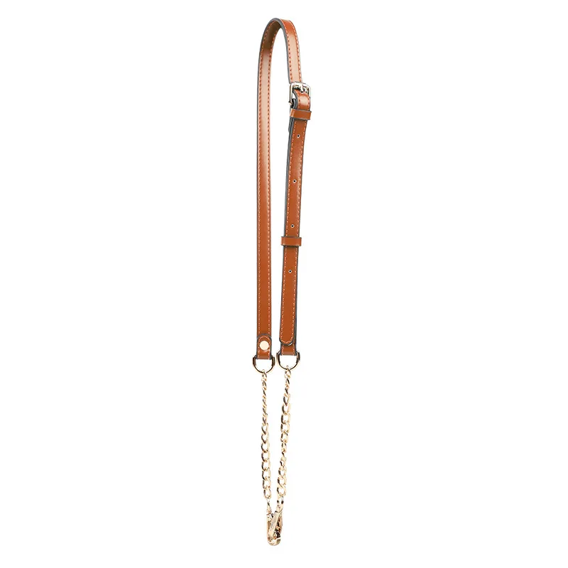 Chain Metal Shoulder Bag Strap PU Leather Long Shoulder Belt Solid Color Handbag Straps Replacement Women Bag Accessories