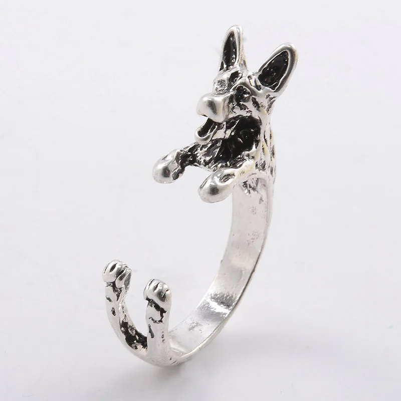 

RONGQING 10pcs/lot Antique Silver German Shepherd Rings GSD Dog Adjustable Animal Rings for Women Anillos Mujer JZ-006