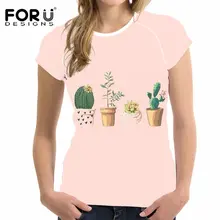 FORUDESIGNS/Повседневная Женская футболка с коротким рукавом, Harajuku, женская летняя футболка с 3D принтом кактуса, Брендовая женская футболка для фитнеса