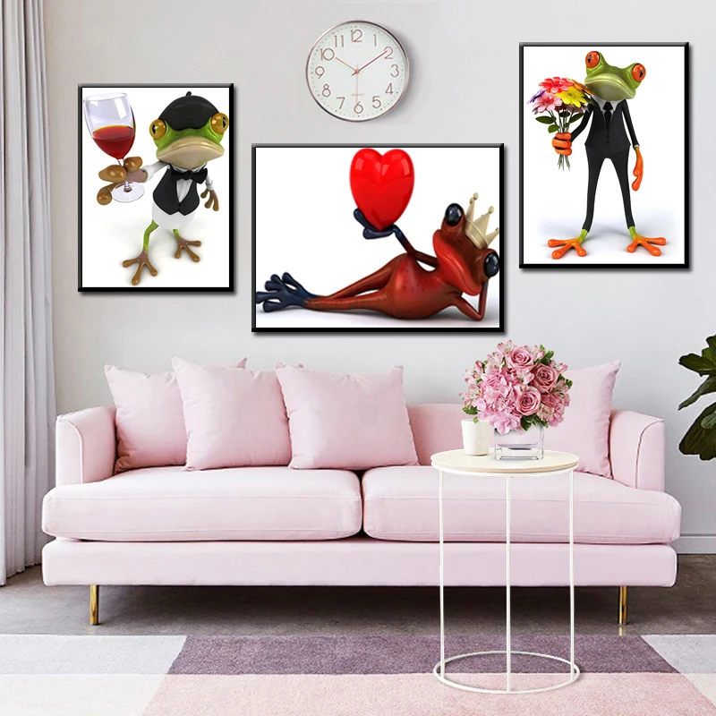 

Modern Animals Posters HD Printed on Canvas Wall Art Canvas Painting Cute Frogs Decorative Pictures for Kids Room Decor Gifts