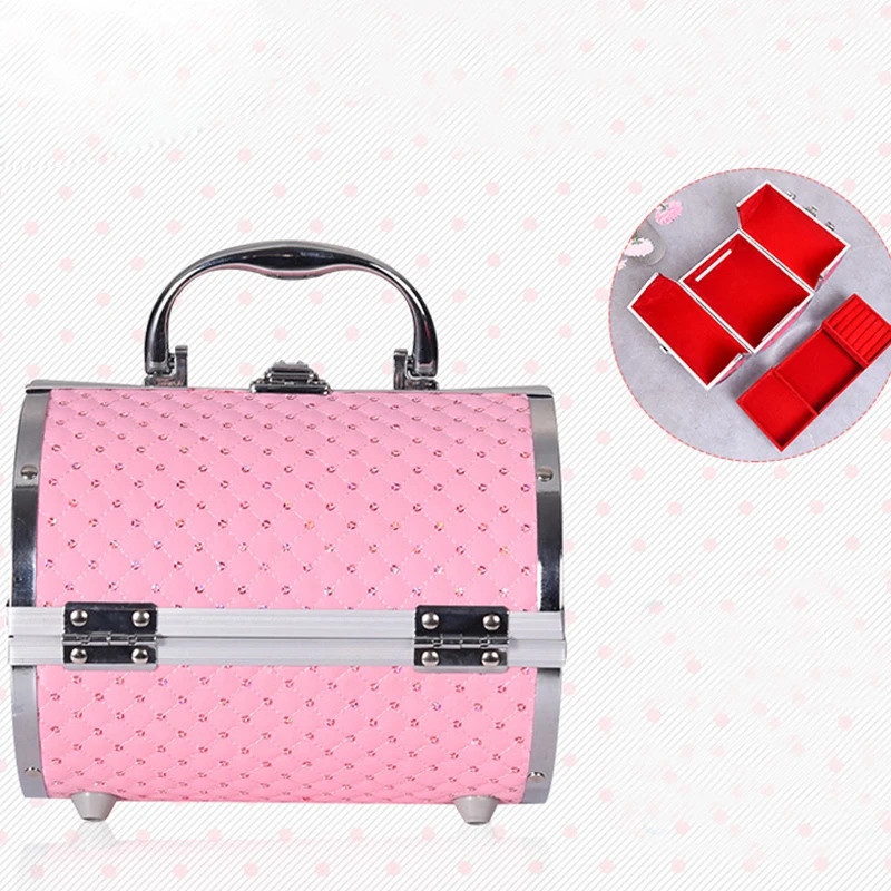 

2018 New Design Aluminium Alloy Make Up Box Makeup Case Beauty Cosmetic Bags&Case Multi Tiers Lockable Jewelry Box 19*16*15cm