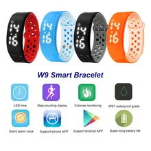 2016 Waterproof Smart Wristband W9 Pedometer Sleep Health Monitor LED Time Display Smart Bracelet Burned Flex Fitness Band IP67
