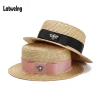 Luxury Brand Women And Children Straw Sun Hats Fashion Bee Sun Summer Hat For Girls Lady Handmade Flat Panama Beach Hat Party 1