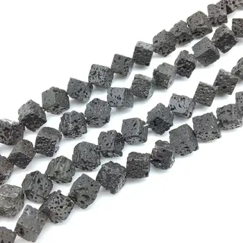 

BEADZTALK 2String Wholesale 7mm stone cube beads loose spacer black lava stone 46 beads a string DIY Making hole through corners