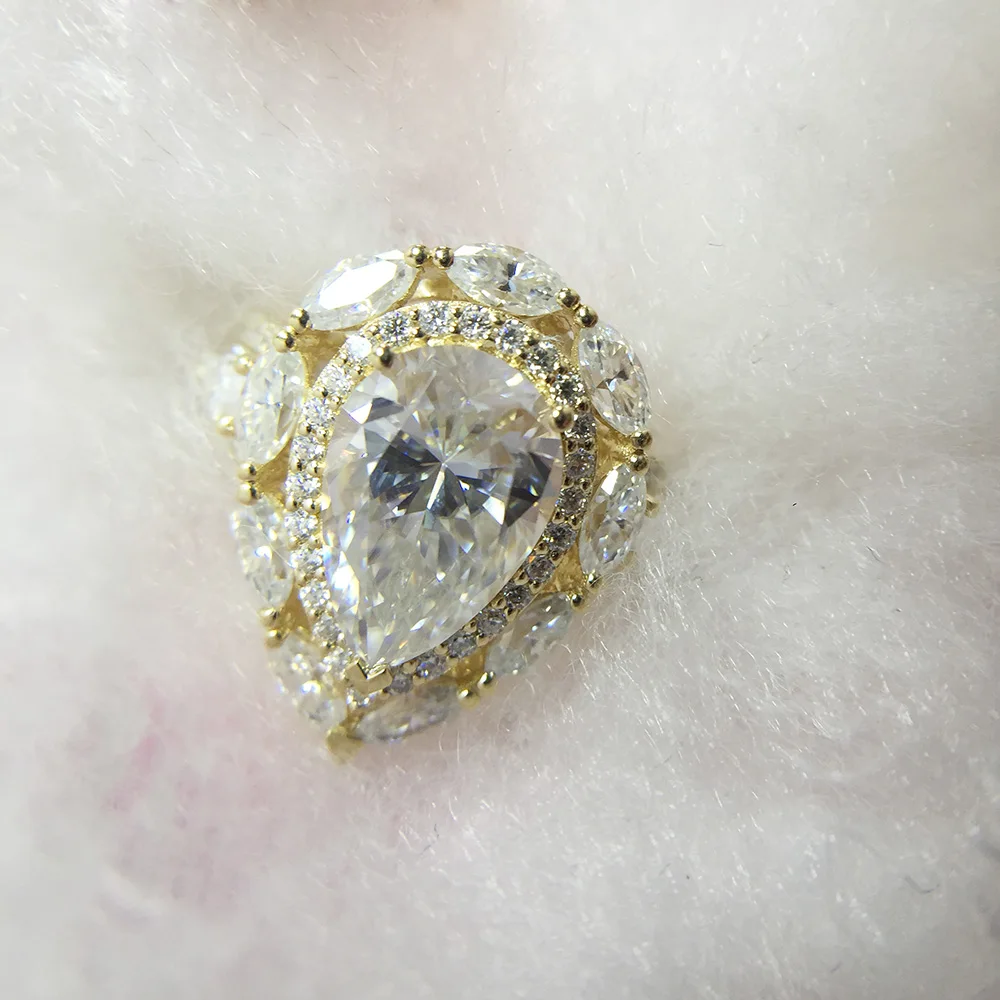 Кольцо с муассанитом белое золото 14 к 2 карата 10x7 мм|ring 14k|ring ringring moissanite |