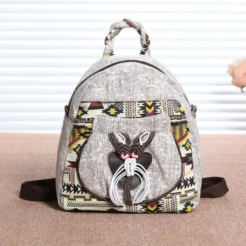 

Fashion National String appliques Small Shopping backpacks!Nice Animal Appliques Women backpacks All-match Printed Lady Backruck