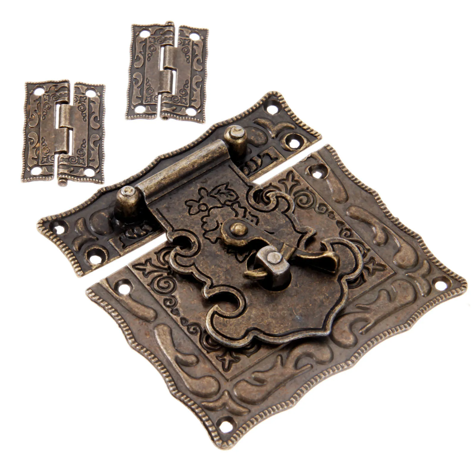 DRELD 2Pcs Antique Bronze Cabinet Hinges Vintage Furniture Hardware Set+1pc Box Hasp Latch Toggle Buckle for Jewelry Wooden Case DRELD 2Pcs Antique Bronze Cabinet Hinges Vintage Furniture Hardware Set+1pc Box Hasp Latch Toggle Buckle for Jewelry Wooden Case