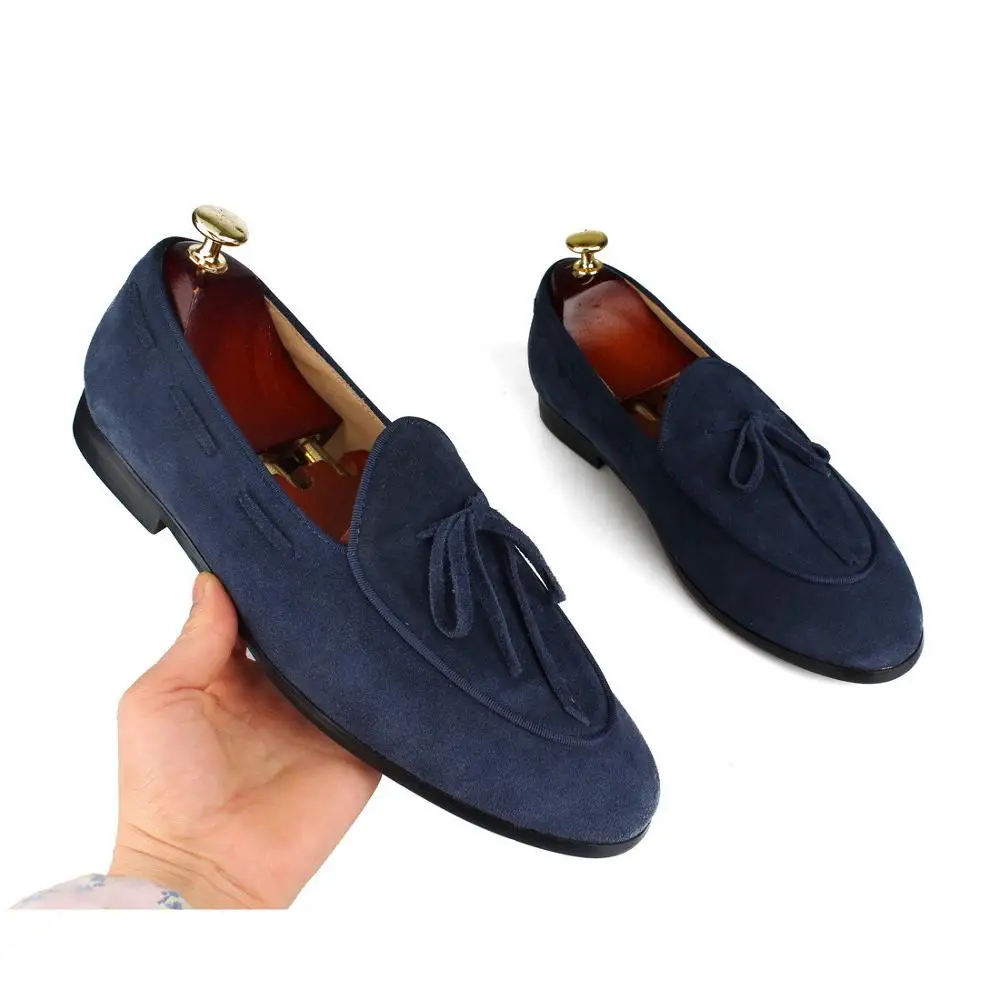 Dark BLUE SUEDE LOAFERS WITH LEATHER BOW (5)
