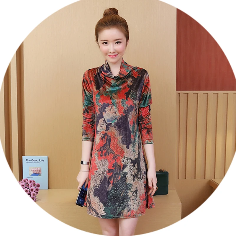 Национальный стиль женское платье 2019 Новая мода Большой размер печати Высокий