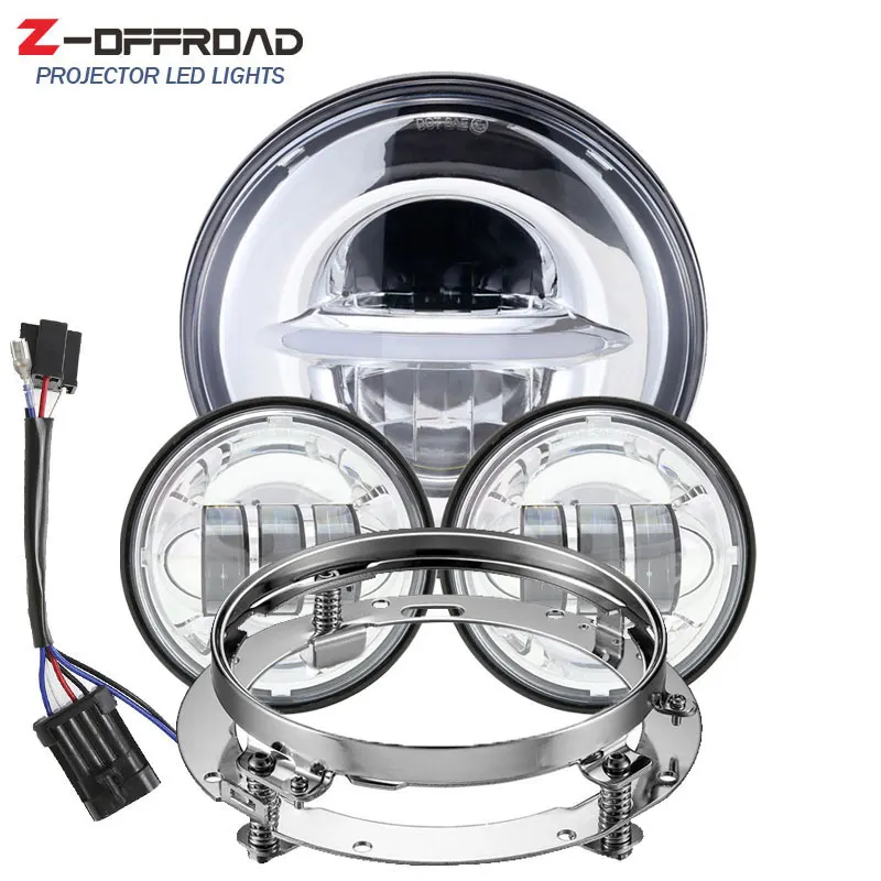 

For Motorcycle 7Inch LED DRL Headlight with Daytime Running Light light+4.5" LED Fog Lights+Mounting Bracket Adapter