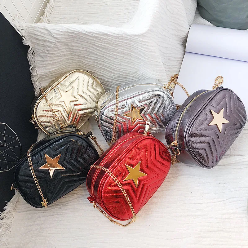 New Fashion Women Shoulder Chain Bag Strap Leather Flap Messenger Bags female Mini Clutch Bag Star Printed Small Pruse