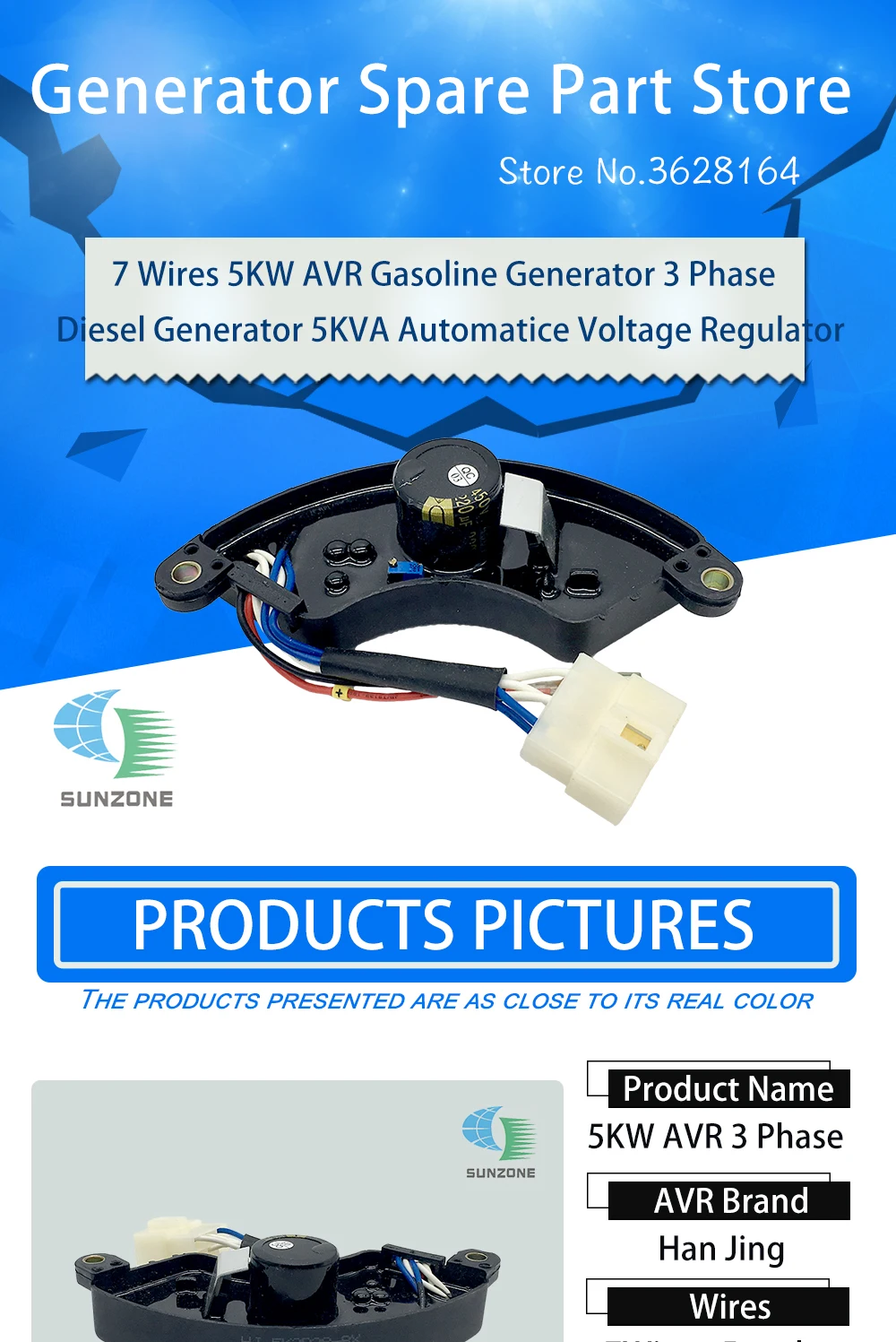 avr 5kva gerador à gasolina regulador de tensão automático com 7 fios