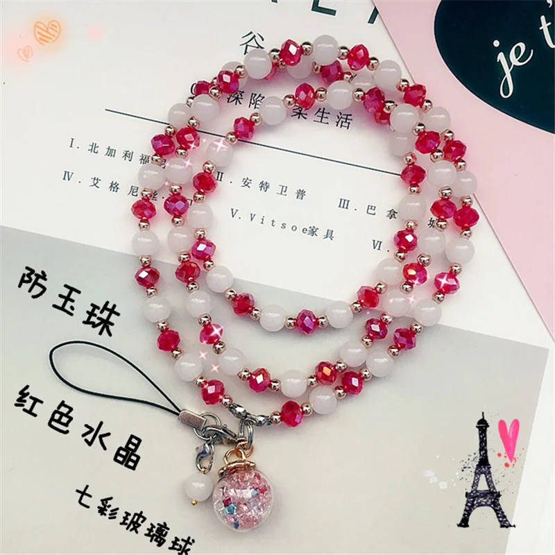 

Women's Universal Rhinestone Cute Mobile Phone Pearl Lanyard Wrist Strap Hanging Neck Rope Phone Chain Length Female