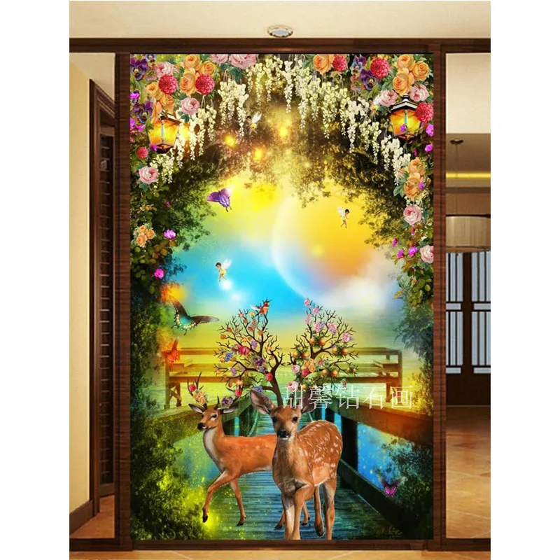 

Nordic Style Vertical Entrance Full Square Diamond Painting Cross Stitch Dream Luminous Wonderland Elk Animal Diamond Embroidery