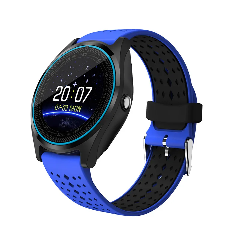 696 Bluetooth Смарт часы V9 спортивные часы шагомер с SIM TF Smartwatch для Android смартфон Россия PK DZ09 GT08 A1 - Цвет: Blue Black Strap