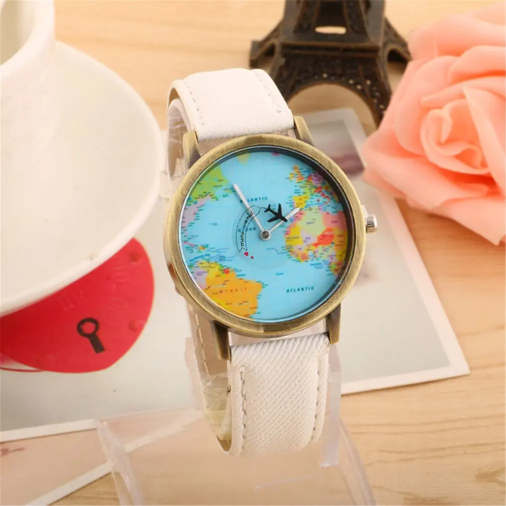 

Minimalist Bronze Airplane Map Watch Fashion Casual Quartz Watches Wristwatch Wrist Jewelry Accessories