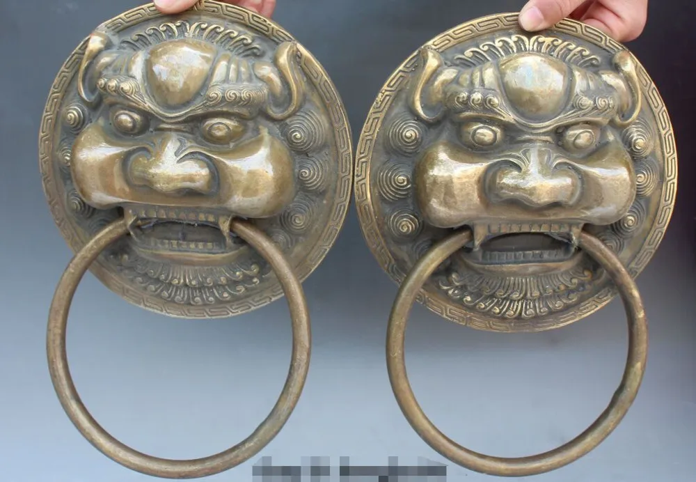

Details about 11" Chinese Fengshui Bronze Foo Fu Dog Guardion Lion Head Knocker Pair Statue