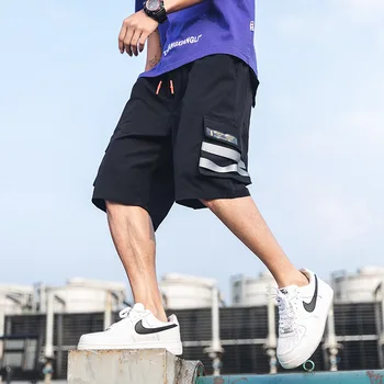 

2019 summer men's shorts drawstring multi-pocket cargo shorts loose large size polyester comfortable five-point shorts male DK88