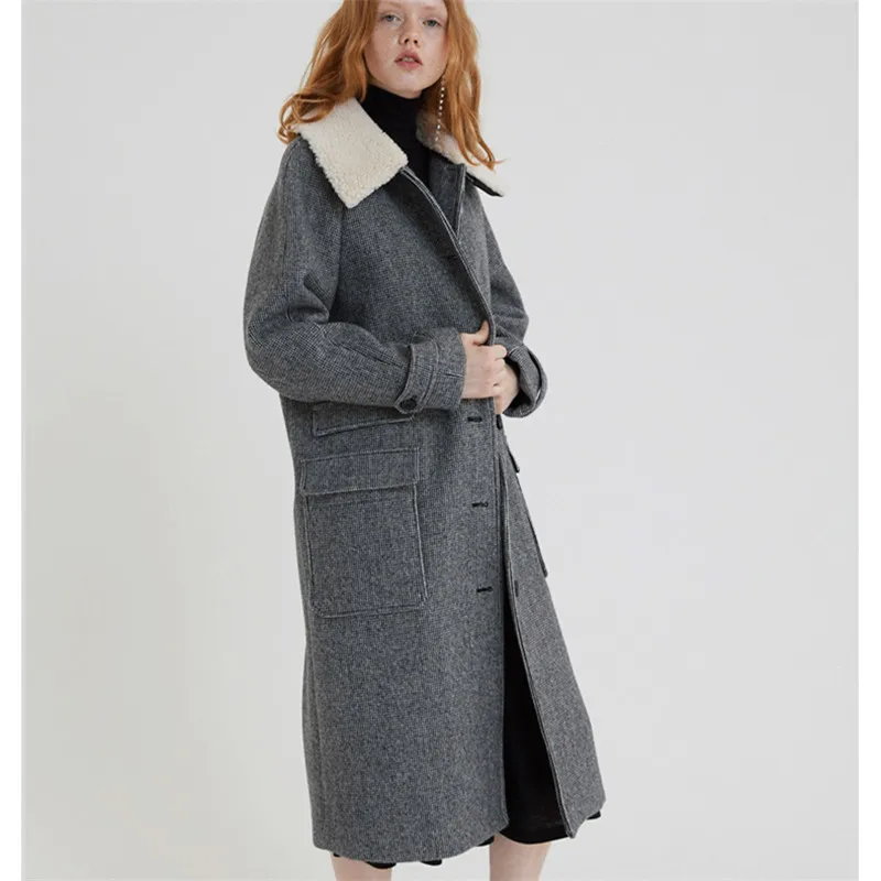 La Femmes D'hiver Dames Long Manteau Vintage Carreaux Coréenne À 2018 Manteaux Mode Taille Plus Laine 2xl 6Fww5qp