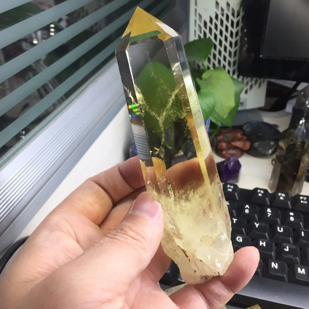 

Genuine Natural Yellow Citrine Quartz Crystal 209g Polished Single Point Crystal Wand Gemstone Stone Woman Man #BH933