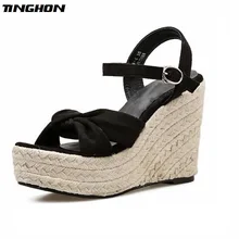 TINGHON Women Cross Bow High heels Platform Sandals Peep Toes Wedge Espadrilles Women Buckle Strap Comfortable Women Sandals TINGHON Women Cross Bow High heels Platform Sandals Peep Toes Wedge Espadrilles Women Buckle Strap Comfortable Women Sandals