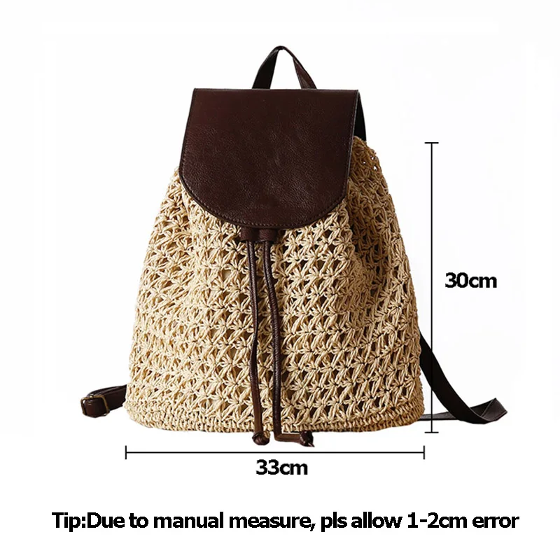 Women Backpack Drawstring Female Fashion Straw Bag Summer Beach INS Popular Lady Weave Back Pack Bag Large Travel Mochila BP0234 (16)