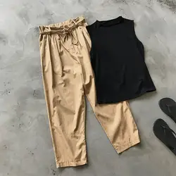 Комплект из двух предметов летние для женщин с коротким рукавом майка Элегантный 2019 летние топы без рукавов черные брюки костюмы