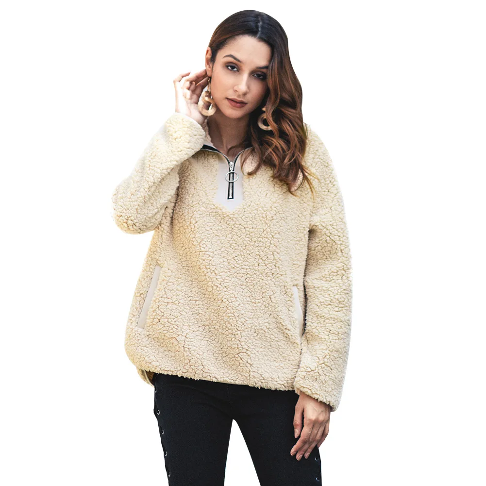 

clothing sweatshirt winter women chunky wool warm hoodie Streetwear Turn-down Collar Pullovers sleeve kpop solid knitting