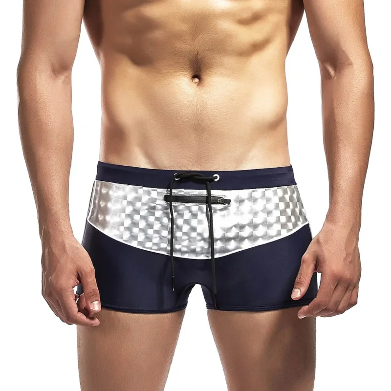 

Men Beach Shorts Shining Plaid Low Waist Elastic Swimming Trunks for Summer ED-shipping
