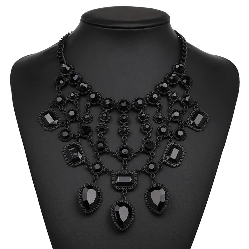 2016 Z design wholesale fashion necklace Europe costume chunky crystal choker tassel bib pendantNecklace statement jewelryNHJJ0156