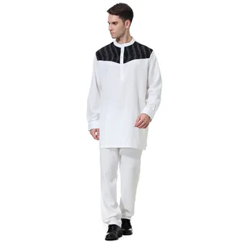 

2019 Newest arabic dubai turkey fashion muslim men clothes islamic kaftan and abayas long sleeve shirt and pants set male S-XXXL