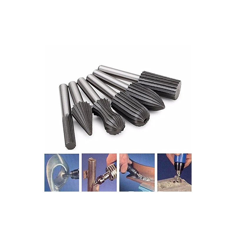 6pcs 1/4" shank Carbide Engraving Rotary Burr Set Wood router bcarving