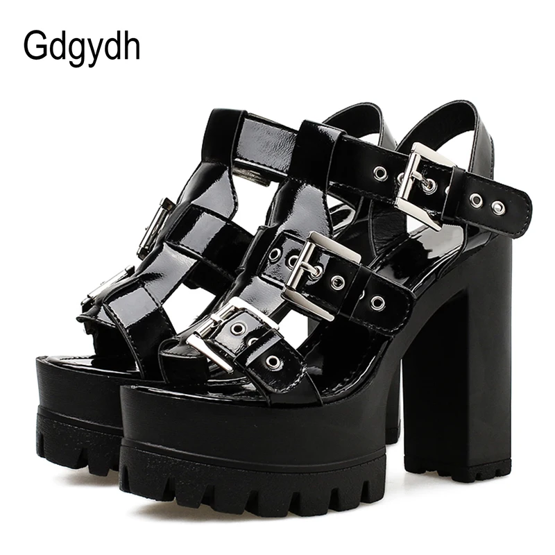 

Gdgydh Patent Leather Sandals For Women Fashion Buckle 2019 New Arrival Summer Shoes Woman Thick Heels Platform Shoes For Party