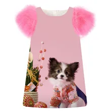 Одежда для детей; платье для маленьких девочек; модные вечерние платья для дня рождения с принтом милой собачки; сезон весна-осень; рукав из искусственного меха для малышей