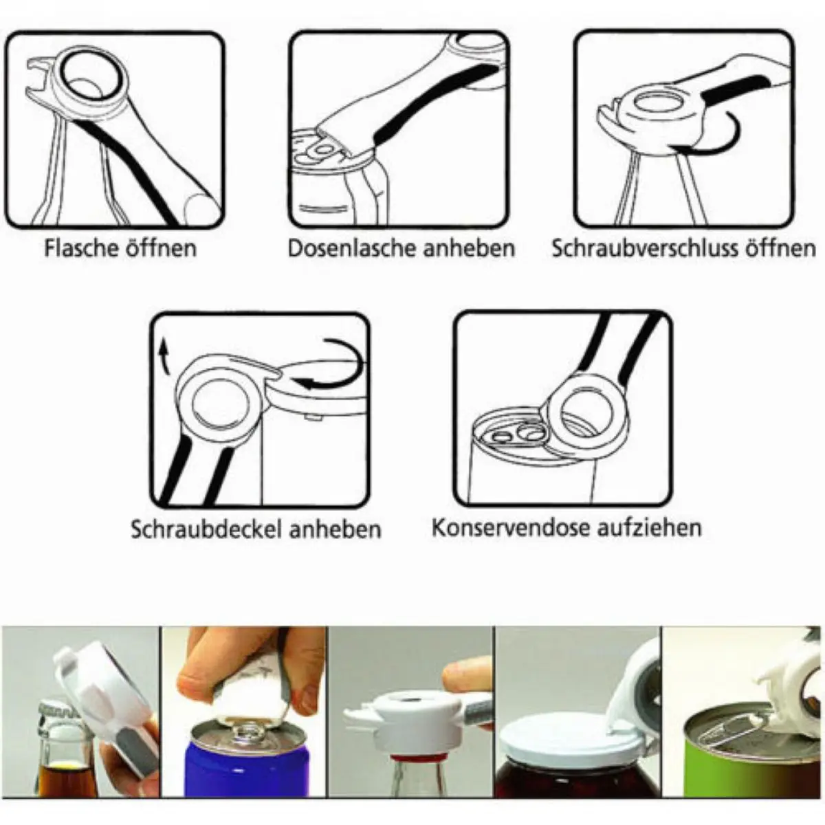JX-LCLYL 5 in 1 Multifunctional Bottles Jars Cans Manual Opener Tool Gadget Home Kitchen