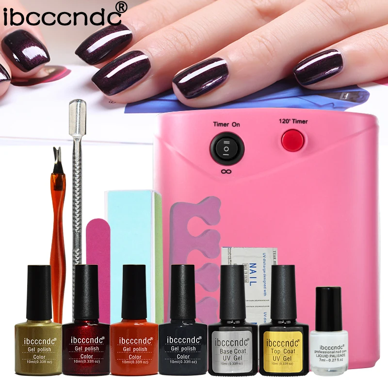Nail Gel Polish Tools Pro 36W UV Lamp 4 Colors Gel Varnishes Base and Top Coat