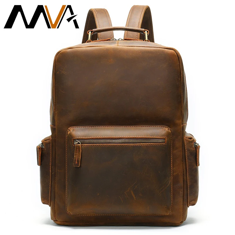МVА Crazy Horse Кожа Рюкзак Мужчины Рюкзаки Повседневная Daypacks Кожаная Сумка Для