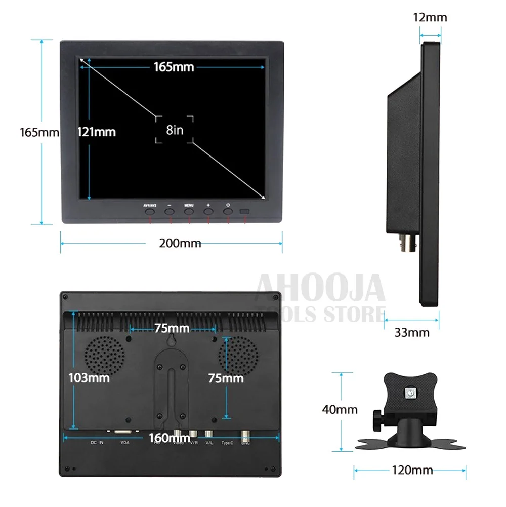 Портативный 8 "дюймов HD ЖК-дисплей Компьютер ТВ дисплей CC ТВ видеонаблюдения экран мониторы с HDMI/VGA/видео/аудио с динамиком