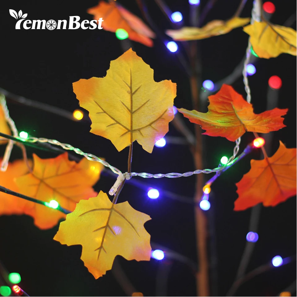 Colth Maple Leaves Fairy Light Mixed Color Orange Yellow Leaf Autumn String Lights 10LED Fall