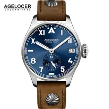 AGELCOER Designer Mens Dress Watch Automatic Mechanical Calendar Role Watches Male Leather Blue Black Dial Simple