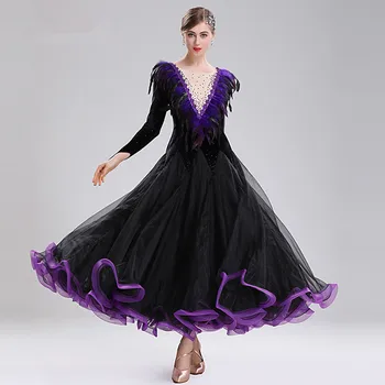 

Adult ballroom dance competition dresses woman waltz dance dress ballroom dress standard dance wear women clothing feather Black