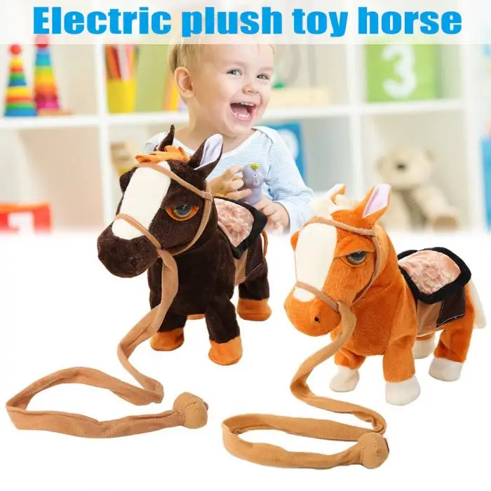 Электрическая прогулочная плюшевая лошадь батарейка для игрушек с питанием от плюшевого животного детская игрушка Рождественский подарок BM88