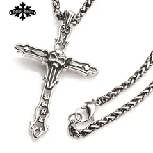 Gothic Punk Cross Pendants for men Skull and Rome letter Vintage long necklace Fashion Jewelry