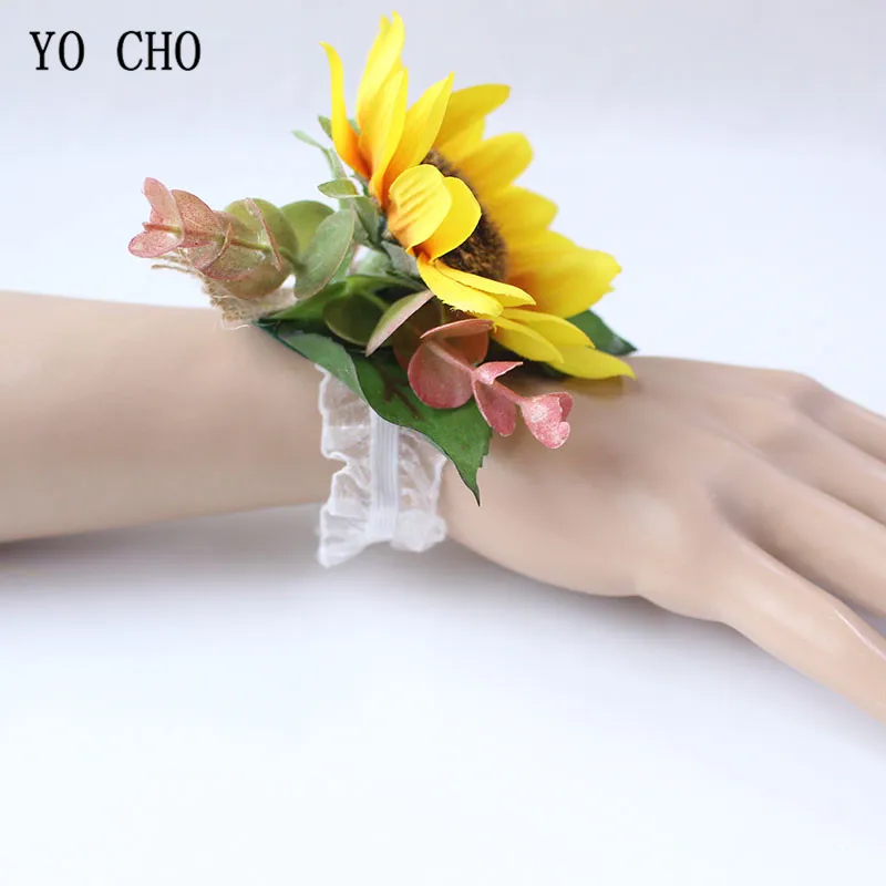 Boutonniere Flowers wedding wrist corsage flowers silk roses yellow  (10)