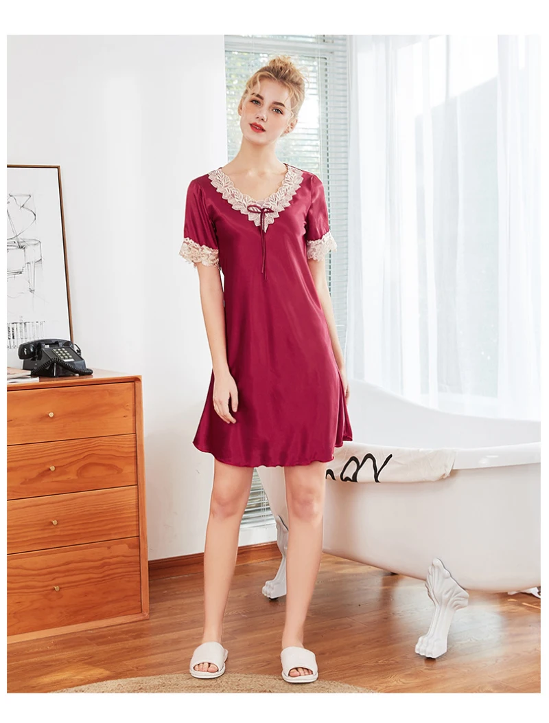 NG0338 новые женские ночные рубашки женские сексуальные ночные платья с v-образным вырезом Короткие рукава летние мини ночные платья женские атласные шелковые пижамы